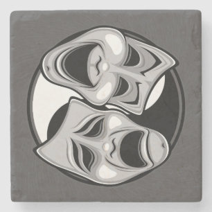 Komedie en tragedie Theater Masks Yin Yang Design Stenen Onderzetter