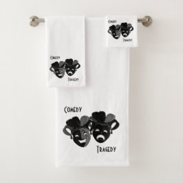 Komedie- en tragedietheatermaskers wit bad handdoek