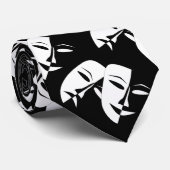 Komedie/Tragedie Theatermasker op zwart Stropdas (Opgerold)