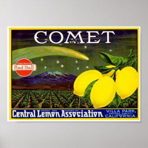 Komeetmerk Lemon Crate Label Western Litho Co Poster