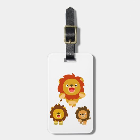 'Komend!' Drie Cute Cartoon Lions Bagagelabel (Voorkant verticaal)