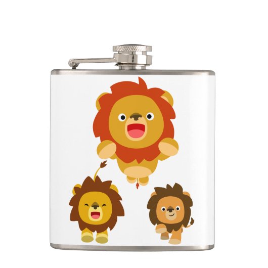'Komend!' Drie Cute Cartoon Lions Hip Flask Heupfles (Voorkant)