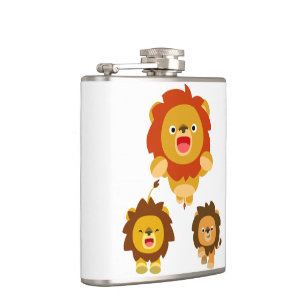 'Komend!' Drie Cute Cartoon Lions Hip Flask Heupfles