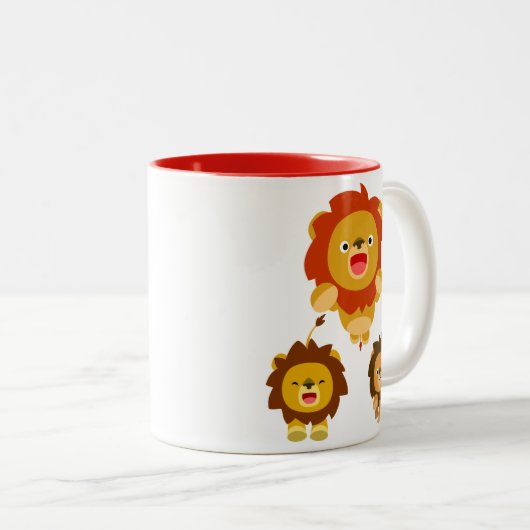 'Komend!' Drie Cute Cartoon Lions Mok (Voorkant rechts)