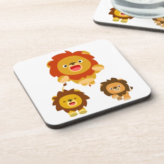 'Komend!' Drie Cute Cartoon Lions Onderzetters set (Linkerzijde)
