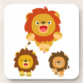 'Komend!' Drie Cute Cartoon Lions Onderzetters set (Voorkant)