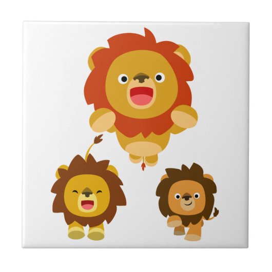 'Komend!' Drie Cute Cartoon Lions Tegel Tegeltje (Voorkant)