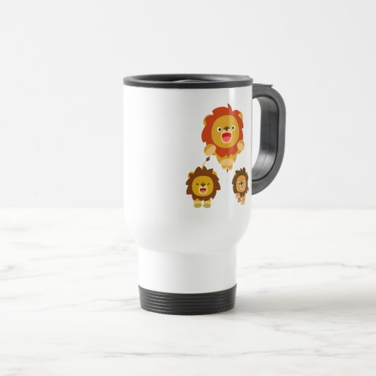 'Komend!' Drie Cute Cartoon Lions Travel Mug Reisbeker (Voorkant rechts)