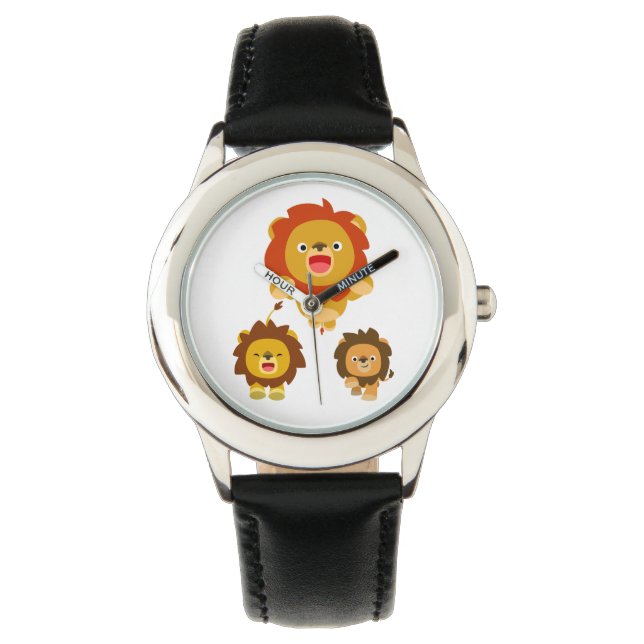 'Komend!' Drie Cute Cartoon Lions Watch Horloge (Voorkant)