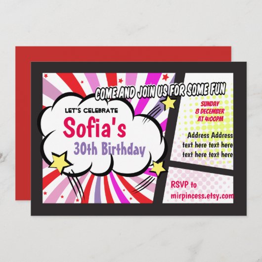 komiek, retro, pop kunst, superheld verjaardagsuit kaart (Voorkant / Achterkant)