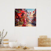 Komisch meisje met parasol in zonnige scène poster (Keuken)