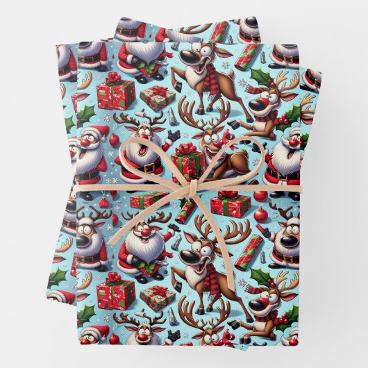 Komisch rendier in grappige houdingen inpakpapier vel (In situ)