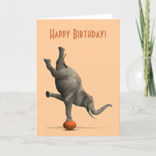 Komische Artistieke Olifant op Basketbal Kaart