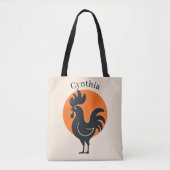 Komische Haan met Oranje Zon Tote Bag (Voorkant)