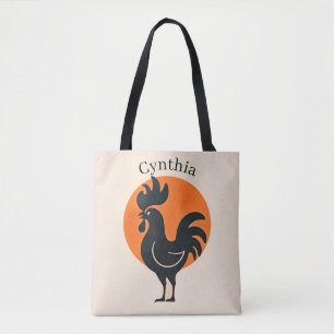 Komische Haan met Oranje Zon Tote Bag