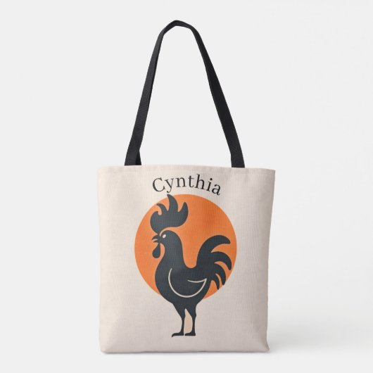 Komische Haan met Oranje Zon Tote Bag (Achterkant)