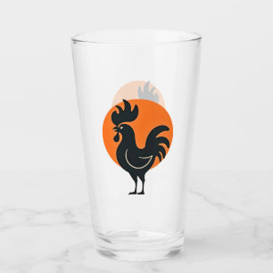 Komische Haan met Rode Zon Glas