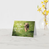 *KOMISCHE HOND * ZEGT GELUKKIG *VERJAARDAG* KAART (Gele Bloem)