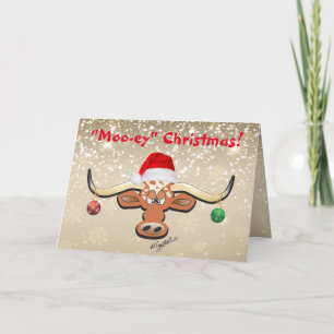 Komische Kerstkaart van een Longhorn Stier Feestdagen Kaart