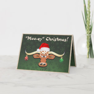 Komische Kerstkaart van een Longhorn Stier Feestdagen Kaart