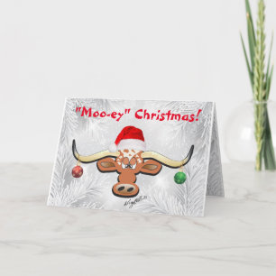 Komische Kerstkaart van een Longhorn Stier Feestdagen Kaart