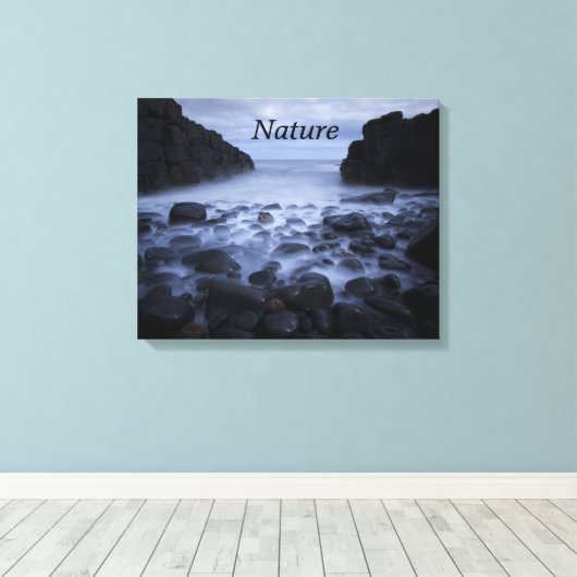 Kommen en Rocks langs het Ocean Shoreline Canvas Afdruk (Insitu (Houten vloer))