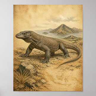 Komodo-draak Vintage Natuurleven Kunst Poster