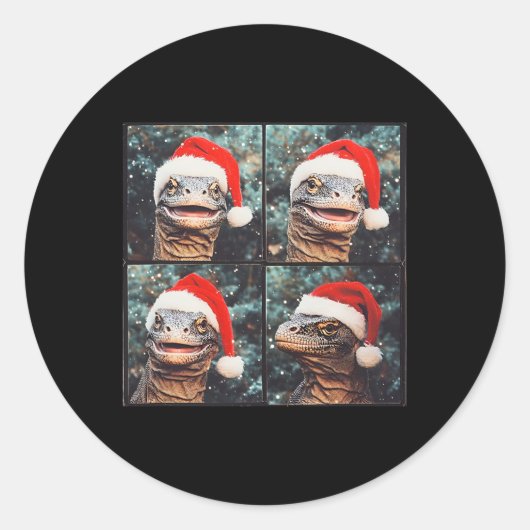 Komodo Dragon Christmas Ronde Sticker (Voorkant)
