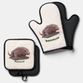 Komodo dragon illustratie ovenwant & pannenlap set (Voorkant / Achterkant)