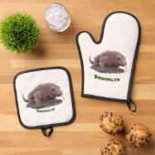 Komodo dragon illustratie ovenwant & pannenlap set (Top down)