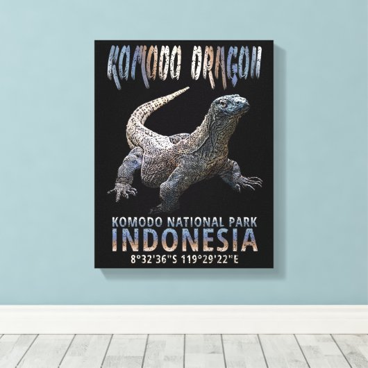 Komodo Dragon, 's werelds grootste hagedis. Canvas Afdruk (Insitu (Houten vloer))