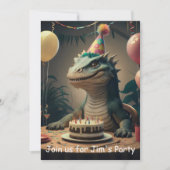 Komodo Dragon zit aan tafel met verjaardagstaart Kaart (Voorkant)