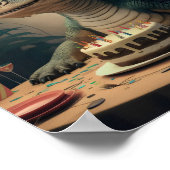 Komodo Dragon zit aan tafel met verjaardagstaart Poster (Hoek)