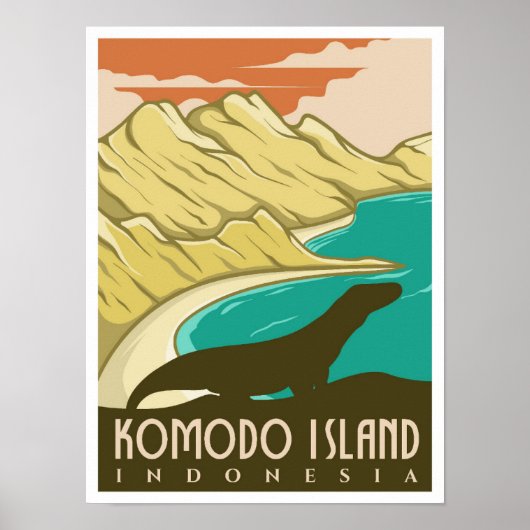 Komodo Island Indonesië Vintage Travel Poster (Voorkant)