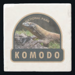 Komodo Nationaal Park Indonesië Vintage Stenen Onderzetter<br><div class="desc">Komodo vectorkunstwerk ontwerp. Het park is een nationaal park in Indonesië dat gelegen is op de eilanden van de Lesser Sunda in het grensgebied tussen de provincies Oost-Nusa Tenggara en West-Nusa Tenggara.</div>