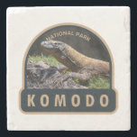 Komodo Nationaal Park Indonesië Vintage Stenen Onderzetter<br><div class="desc">Komodo vectorkunstwerk ontwerp. Het park is een nationaal park in Indonesië dat gelegen is op de eilanden van de Lesser Sunda in het grensgebied tussen de provincies Oost-Nusa Tenggara en West-Nusa Tenggara.</div>