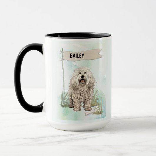 Komondor Aquarel Gepersonaliseerde Hond Mok (Links)