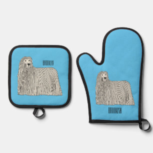 Komondor cartoon illustratie ovenwant & pannenlap set