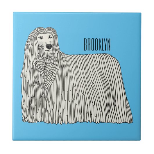 Komondor cartoon illustratie tegeltje (Voorkant)