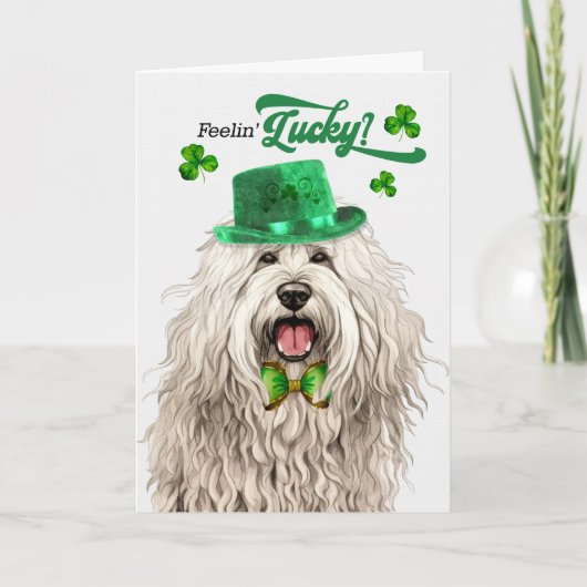 Komondor Dog Feelin' Lucky St Patrick's Day Feestdagen Kaart (Voorkant)