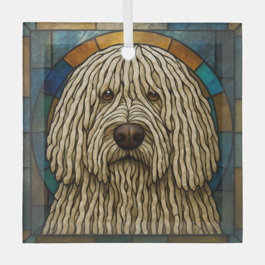 Komondor Dog "Glas in lood" Glas Ornament (Voorkant)