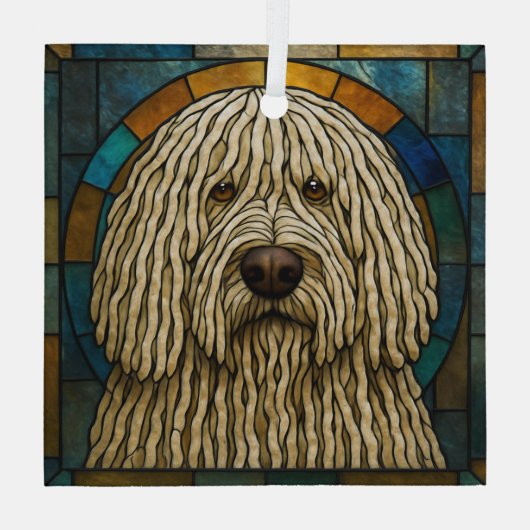 Komondor Dog "Glas in lood" Glas Ornament (Achterkant)