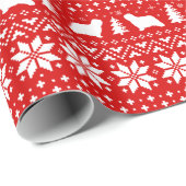 Komondor Dog Silhouettes Kerstvakantie Rood Cadeaupapier (Rol Hoek)