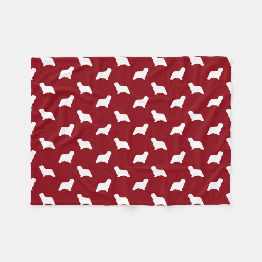 Komondor Dog Silhouettes Pattern Red en White Fleece Deken (Voorkant (Horizontaal))