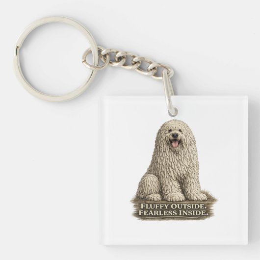 Komondor – Fluffy van buiten, onbevreesd van binne Sleutelhanger (Voorkant)