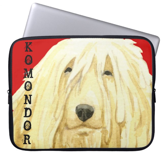Komondor kleurenblok laptop sleeve (Voorkant)