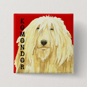 Komondor kleurenblok vierkante button 5,1 cm