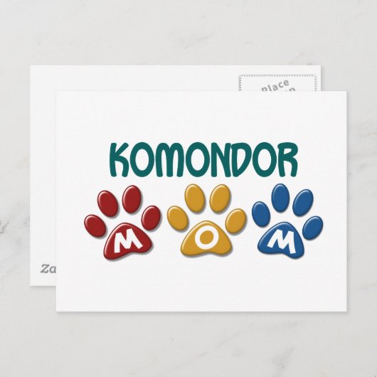 KOMONDOR Mam Paw Print 1 Briefkaart (Voorkant / Achterkant)