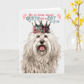 Komondor Queen voor een dag Grappige verjaardag Kaart (Gele Bloem)