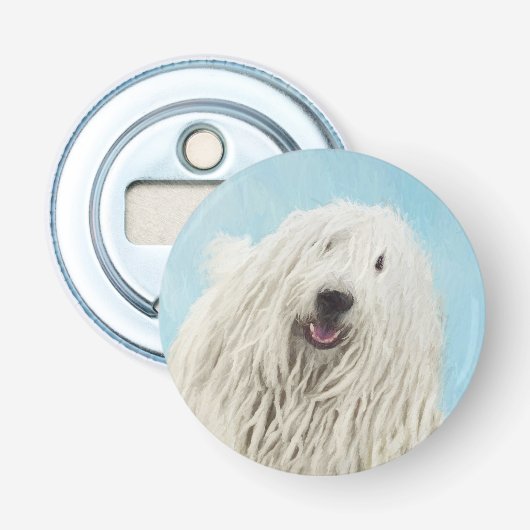 Komondor schilderen - Kute Original Dog Art Button Flesopener (Voorkant)